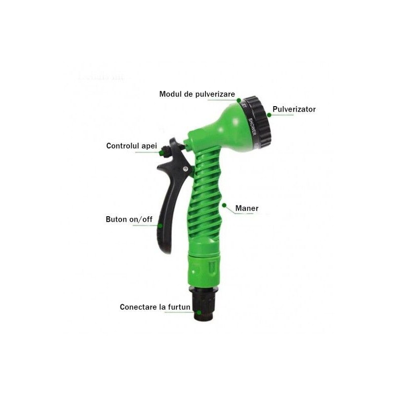 Furtun de Gradina extensibil cu Pistol Multifunctional pentru Udat, Lungime 30m, Verde