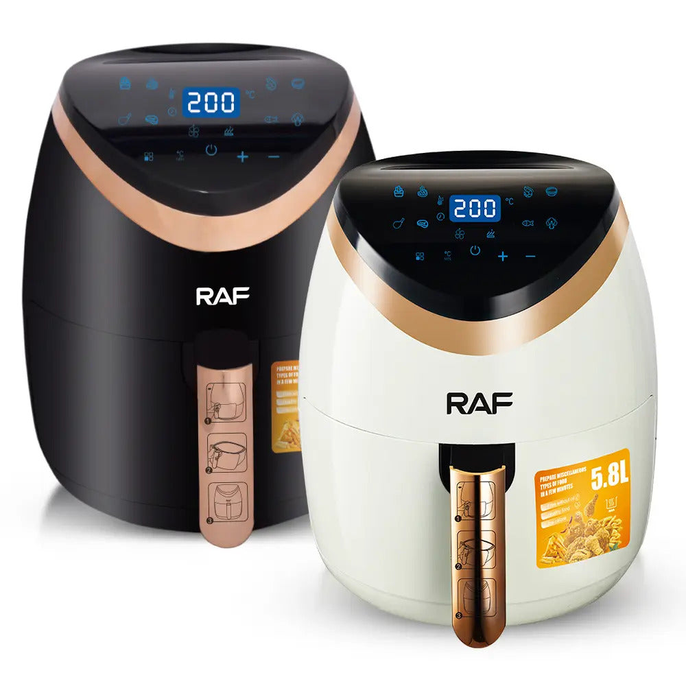 Friteuza cu aer cald Air Fryer RAF R.5234B, fara ulei, Afisaj digital, Touchscreen, 5.8L, 1500 W, Circulatie Aer 360°