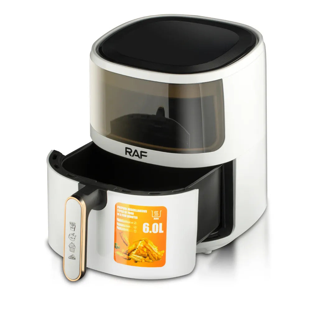 Friteuza Air Fryer RAF R.5330W cu aer cald, Fara ulei, 6 litri, Sticla transparenta, Digital Touch Screen