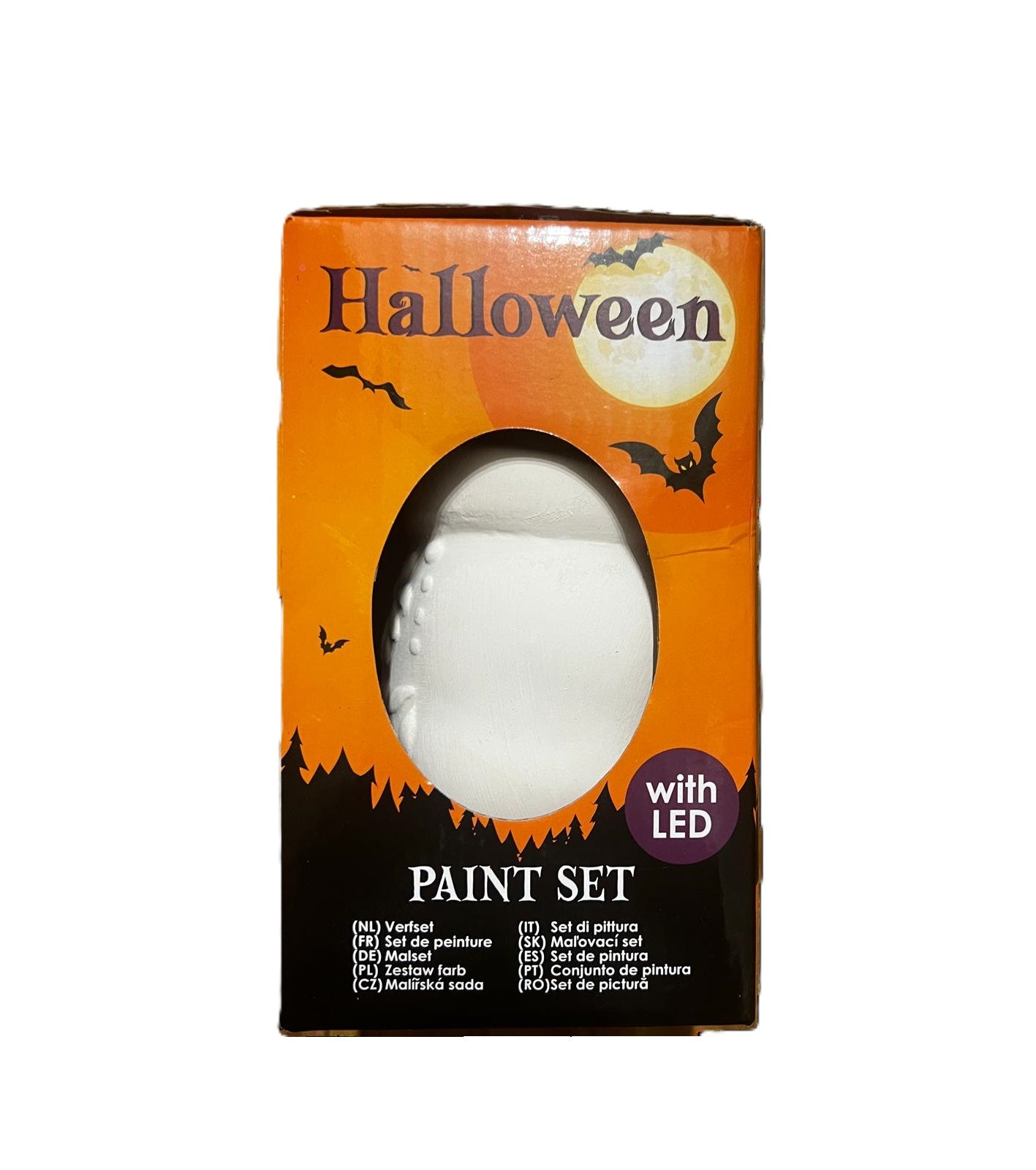 Set de Pictură Halloween cu LED, Figurina Craniu și Pensulă - 8 Culori