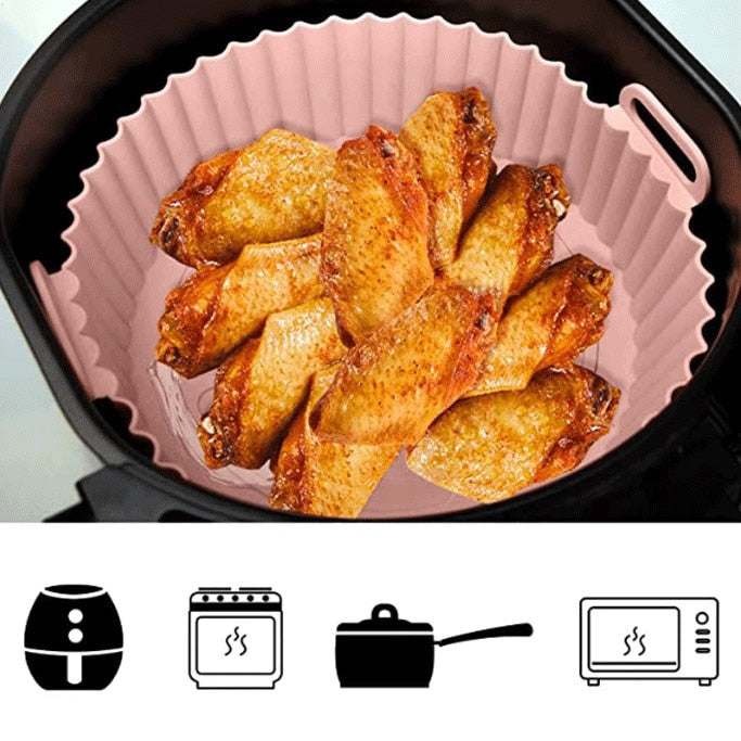 Tavă Universală de Protecție din Silicon pentru Air Fryer, Reutilizabilă, Ideală pentru Prăjit și Copt, Culoare Roz