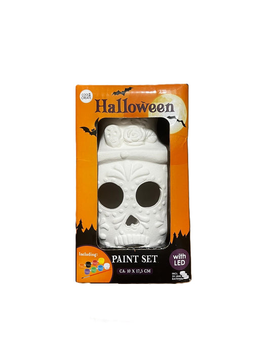 Set de Pictură Halloween cu LED, Figurina Craniu și Pensulă - 8 Culori