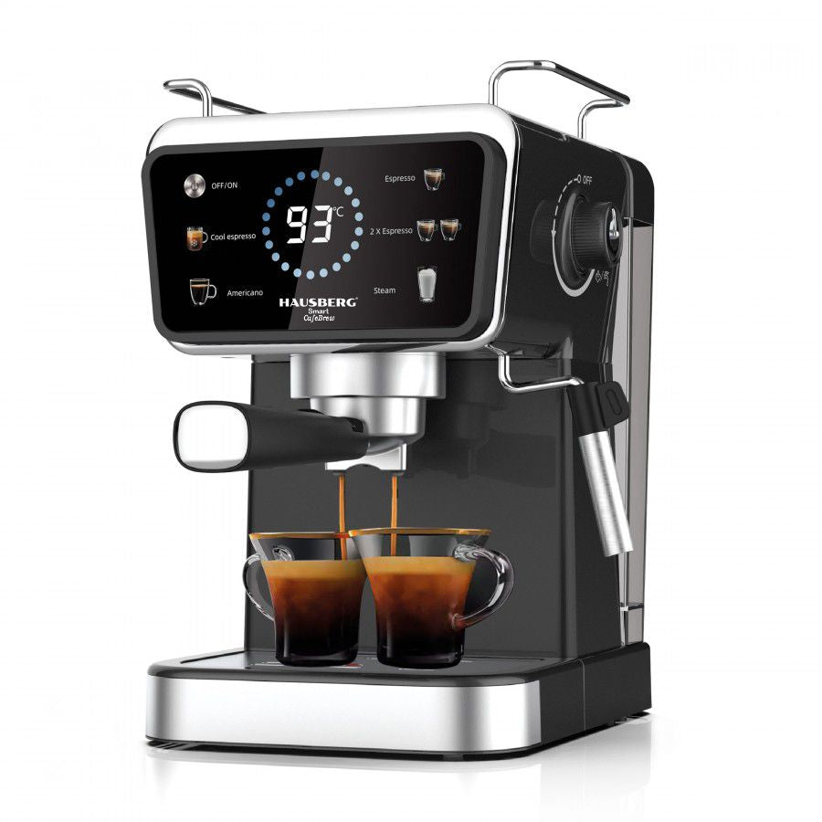 Espressor 2in1 Hausberg HB-3730IN, 20 bari, Hot&Cold, Capsule si Cafea Macinata, Spumare Lapte, Display Digital, 1350W, Negru