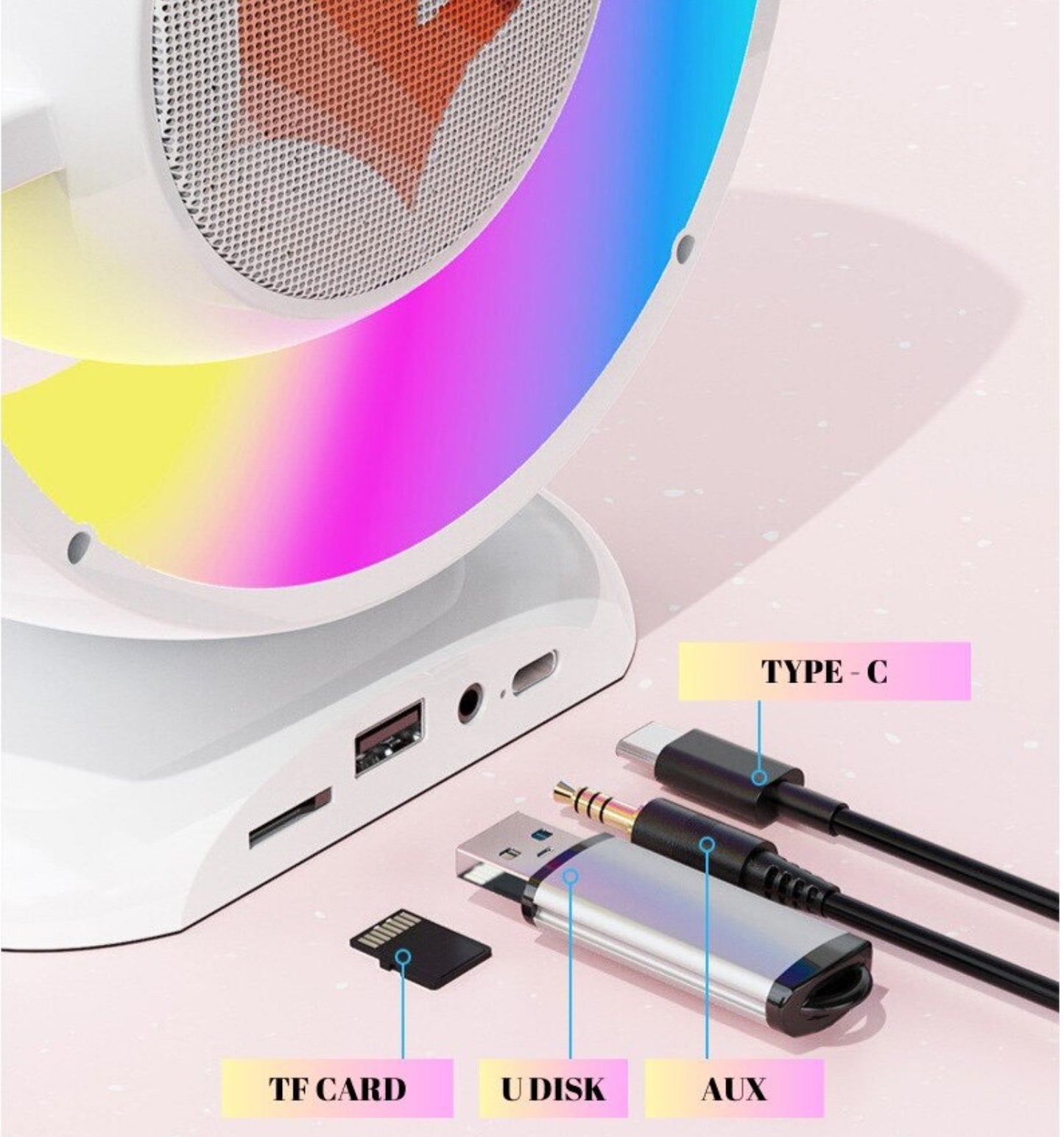 Set Complet Stație Smart Microfon și Boxă Wireless pentru Karaoke cu Lumina RGB Led