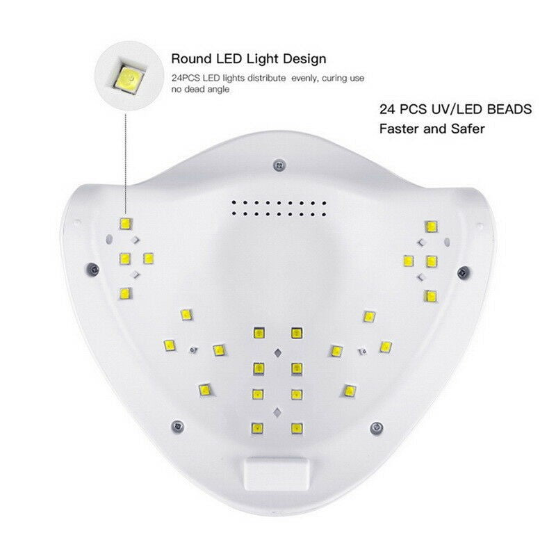 Lampa UV/LED SUN, 48 W, Display, Timmer, 24 LED, Activare prin senzori, Alb