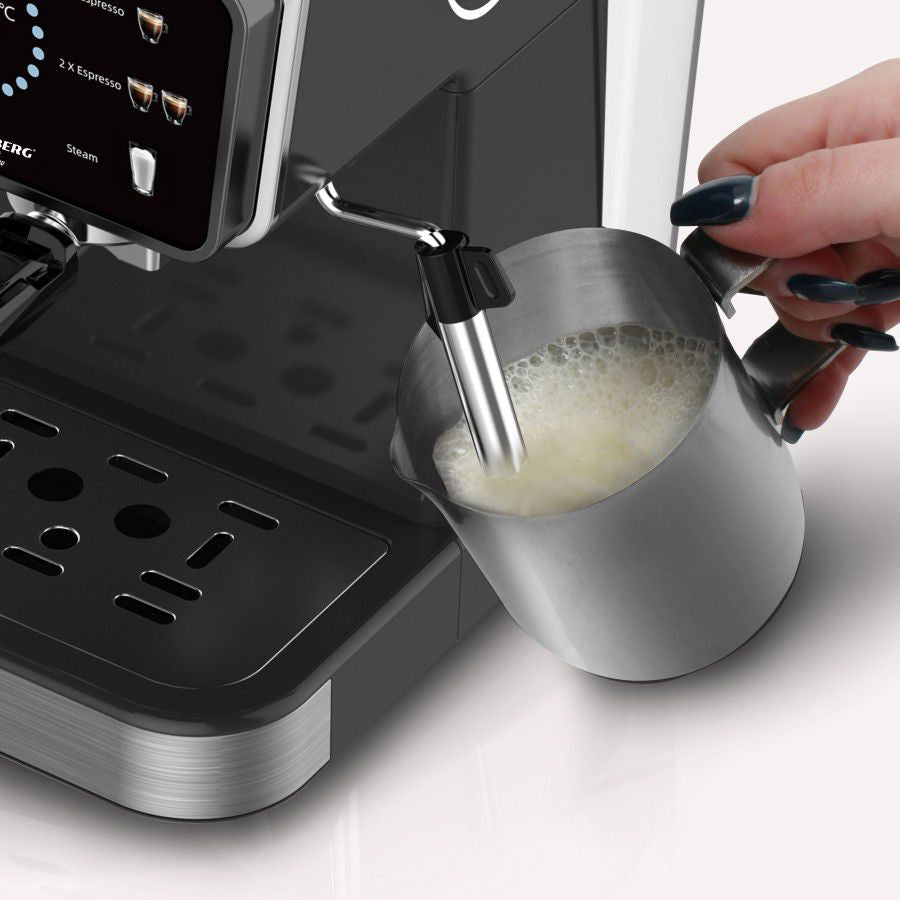 Espressor 2in1 Hausberg HB-3730IN, 20 bari, Hot&Cold, Capsule si Cafea Macinata, Spumare Lapte, Display Digital, 1350W, Negru