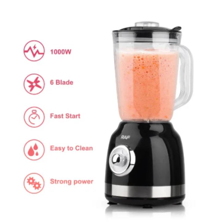 Blender Electric RAF® 2 in 1, Bol din Sticla, Rasnita pentru Cafea, Capacitate de 1.5L