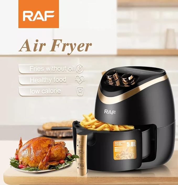 Friteuza Airfryer RAF R.5232B, Capacitate 5.8L, 1500W, Negru