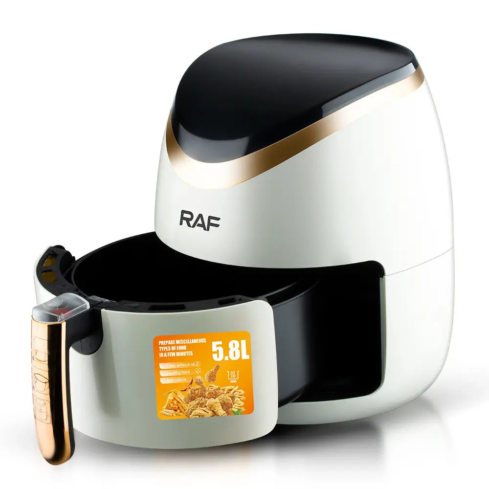 Air Fryer RAF R.5234W, fara ulei, Afisaj digital cu Touchscreen, Capacitate 5.8L, 1500 W, Circulatie Aer 360°, Alb