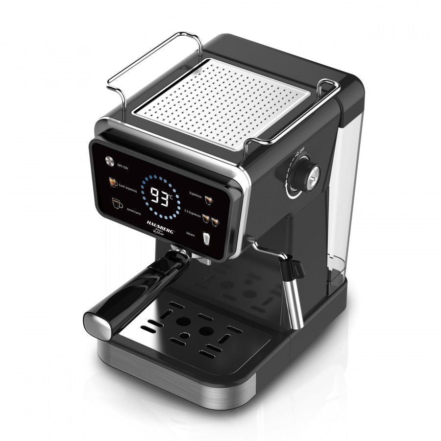 Espressor 2in1 Hausberg HB-3730IN, 20 bari, Hot&Cold, Capsule si Cafea Macinata, Spumare Lapte, Display Digital, 1350W, Negru