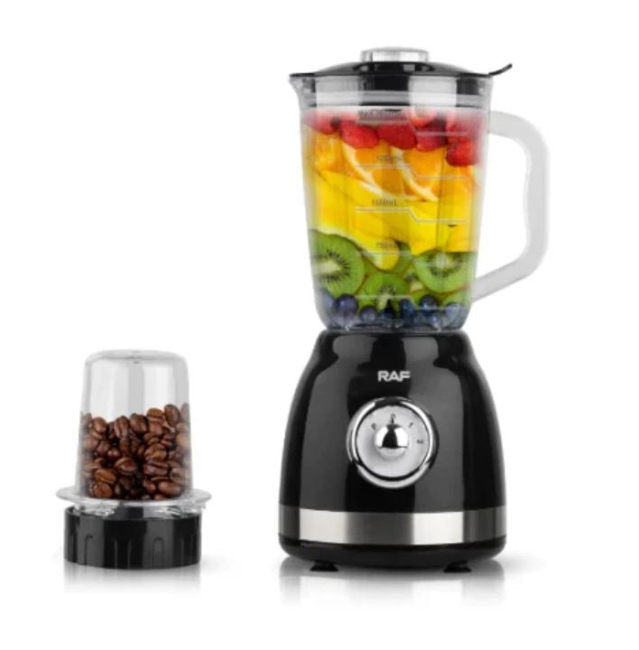 Blender Electric RAF® 2 in 1, Bol din Sticla, Rasnita pentru Cafea, Capacitate de 1.5L