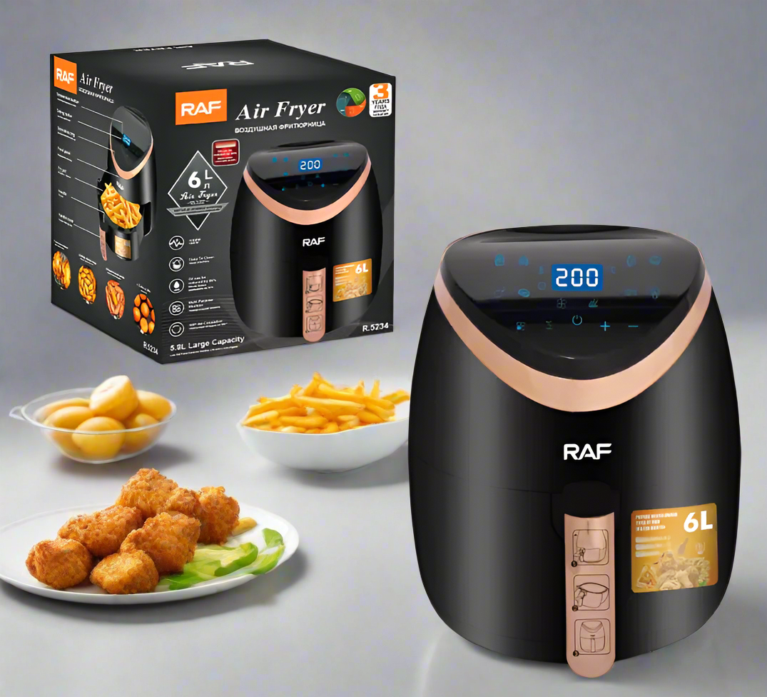 Air Fryer RAF R.5234B II, 6L, 2400W, Friteuză cu Aer Cald, Afișaj Digital Touch, Fără Ulei, Negru