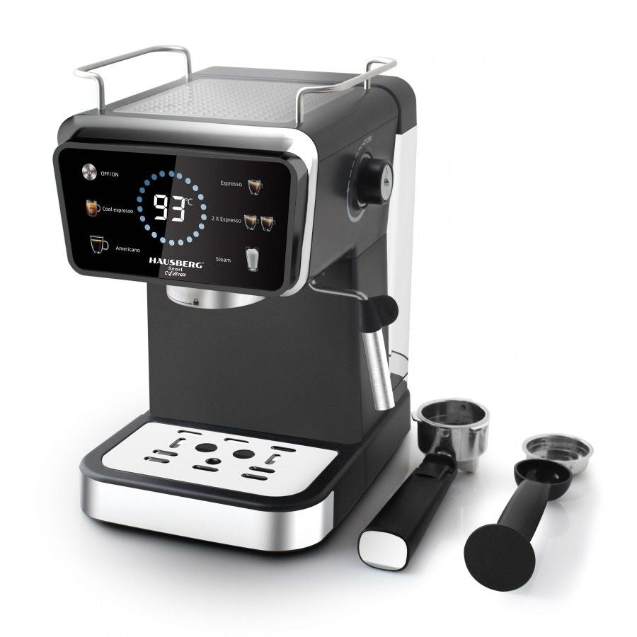 Espressor 2in1 Hausberg HB-3730IN, 20 bari, Hot&Cold, Capsule si Cafea Macinata, Spumare Lapte, Display Digital, 1350W, Negru