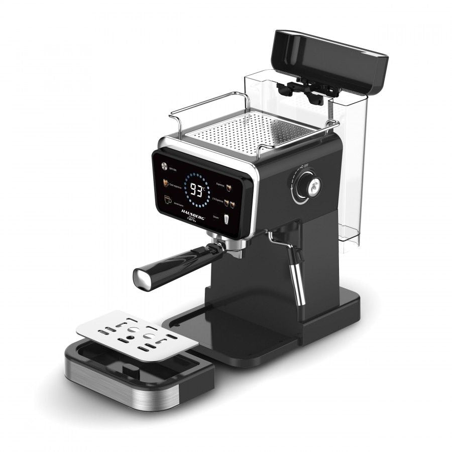 Espressor 2in1 Hausberg HB-3730IN, 20 bari, Hot&Cold, Capsule si Cafea Macinata, Spumare Lapte, Display Digital, 1350W, Negru