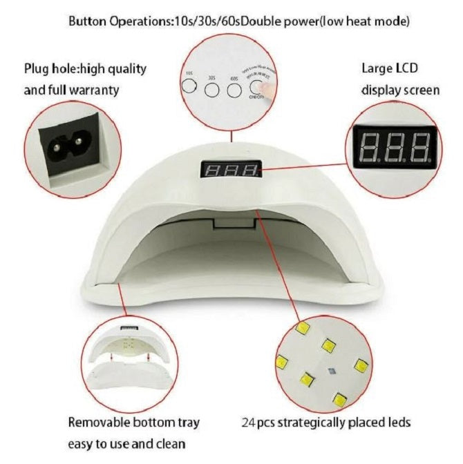 Lampa UV/LED SUN, 48 W, Display, Timmer, 24 LED, Activare prin senzori, Alb