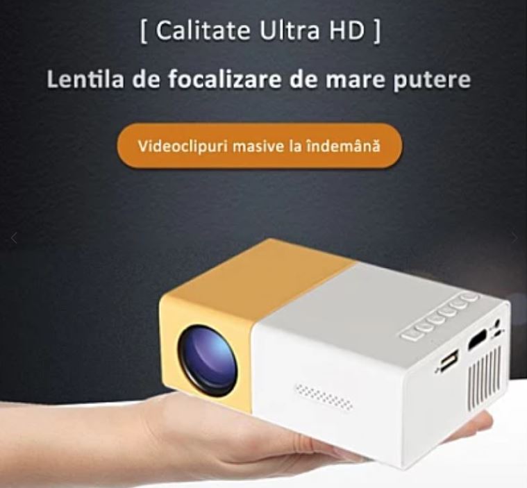 Mini Videoproiector Portabil LED, Full HD, Rezolutie 1920x1080 px, USB/SDcard/Aux, HDMI, AV, Home Cinema