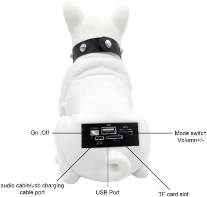 Boxa Portabila Bulldog Francez + Microfon, Bluetooth, Radio, Multimedia, Alb