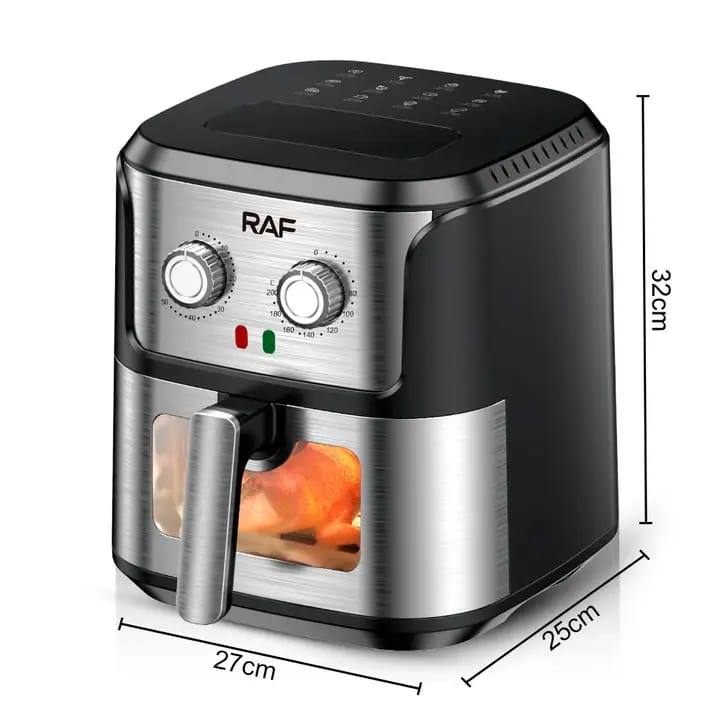 Air Fryer RAF R.5329, 1600 W, Capacitate 6.8 Litri, Vizor din sticla, Negru-Inox