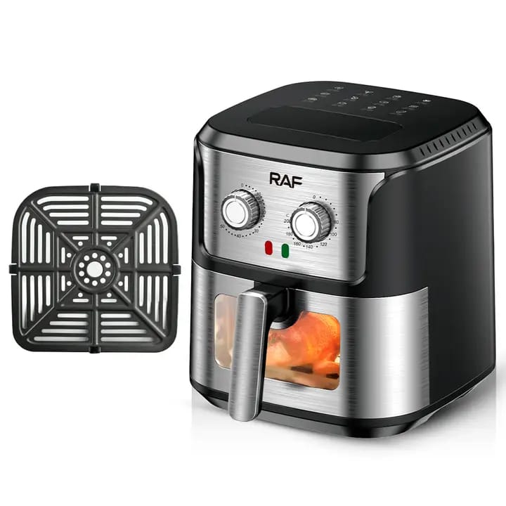 Air Fryer RAF R.5329, 1600 W, Capacitate 6.8 Litri, Vizor din sticla, Negru-Inox