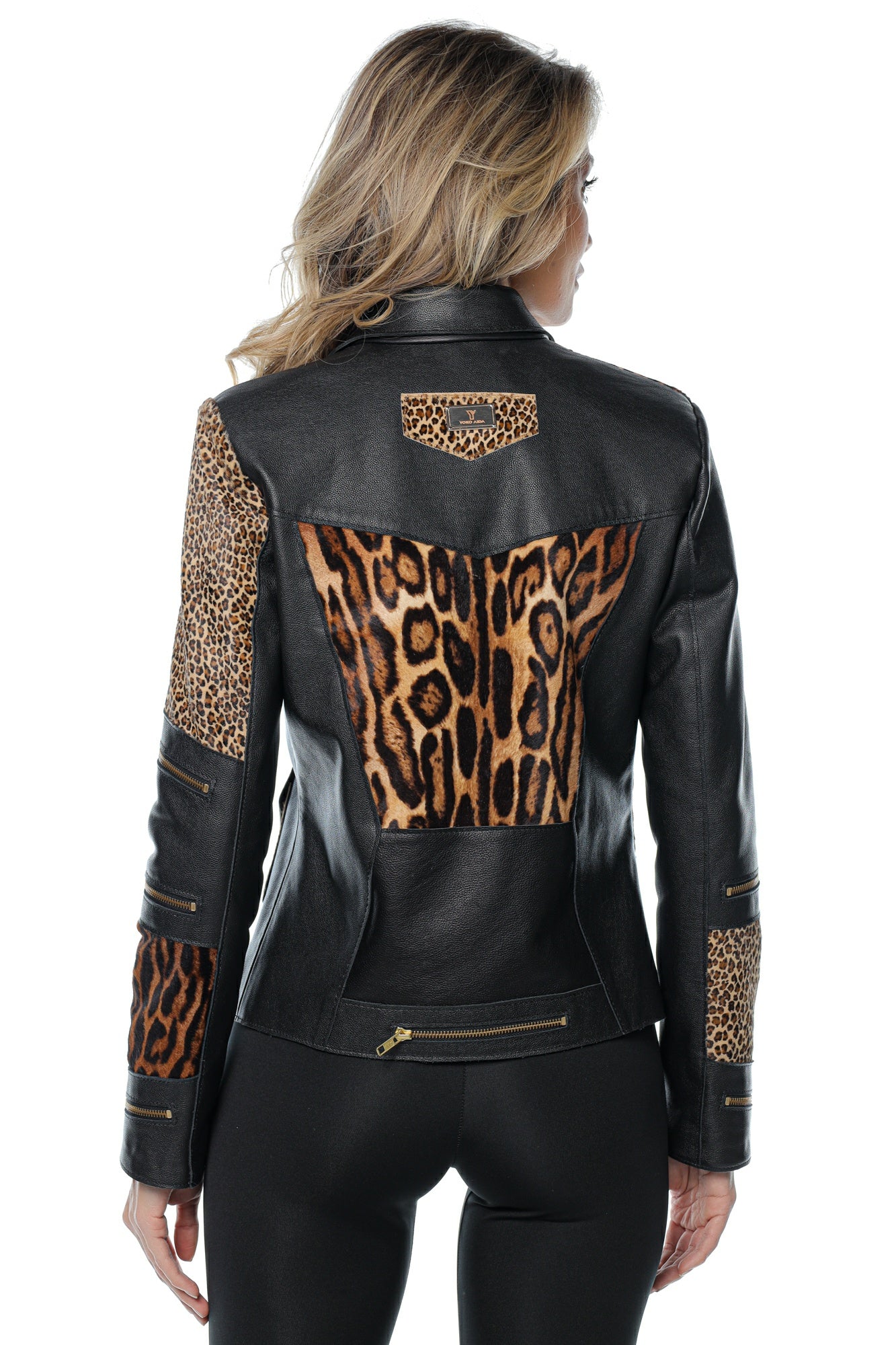 Geacă Biker by YOKO AIDA, Piele Naturală – Animal Print, Negru (S INTL)