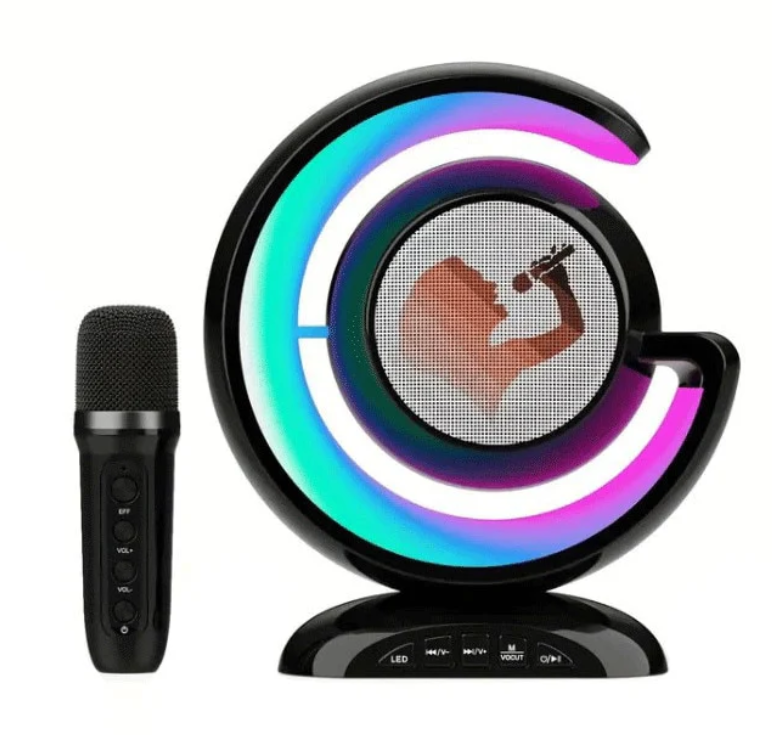 Set Complet Stație Smart Microfon și Boxă Wireless pentru Karaoke cu Lumina RGB Led