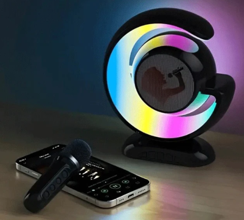 Set Complet Stație Smart Microfon și Boxă Wireless pentru Karaoke cu Lumina RGB Led