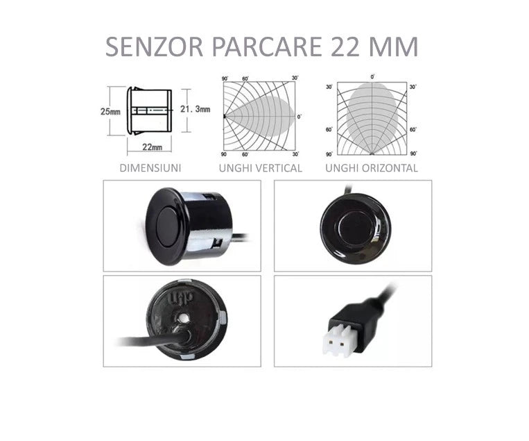 Kit 4 Senzori de Parcare 12V, 22 mm – Parking Assistant cu Afișaj LED și Avertizare Acustică